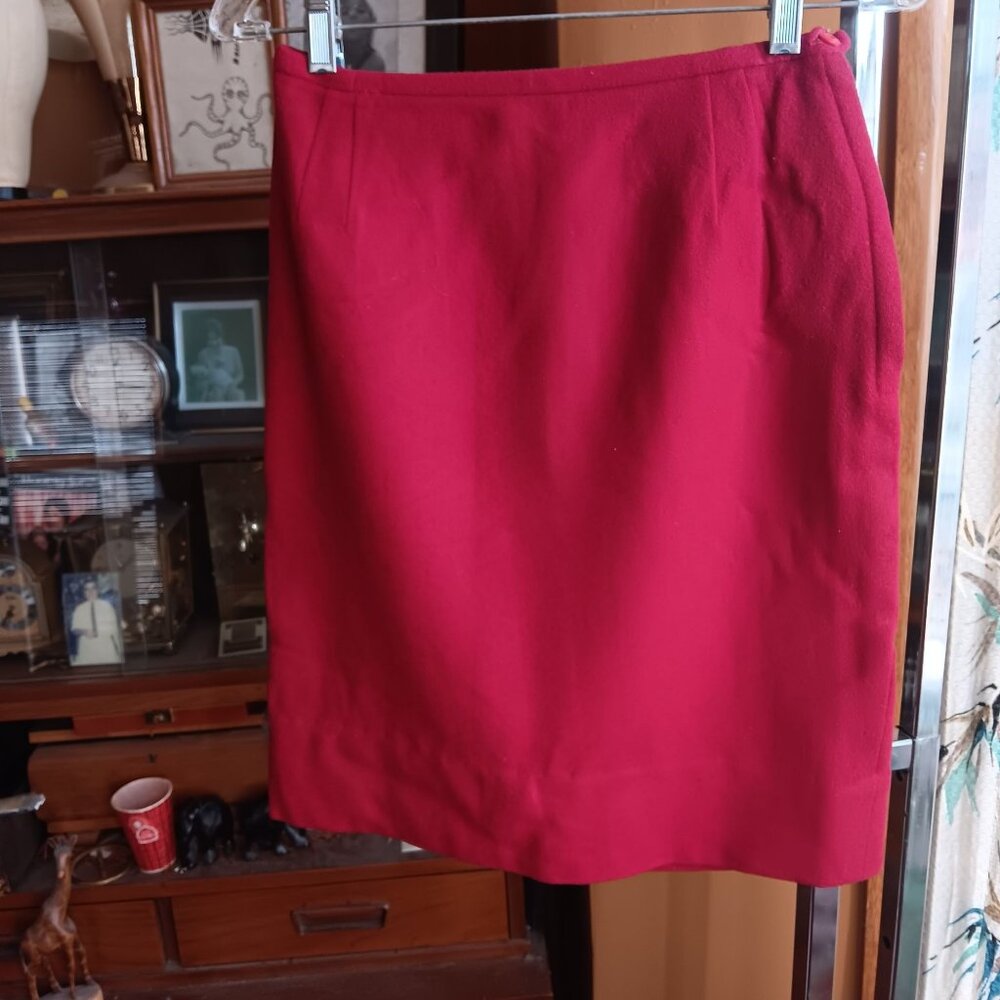 25" Vintage 1960's Womens Skirt WOOL/CASHMERE RED SECRETARY SIDE ZIP Einiger